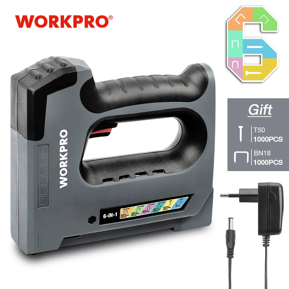 WORKPRO 6 合 1 3.6V 重型钉枪可充电无绳钉枪适用于家居装饰装修室内装饰