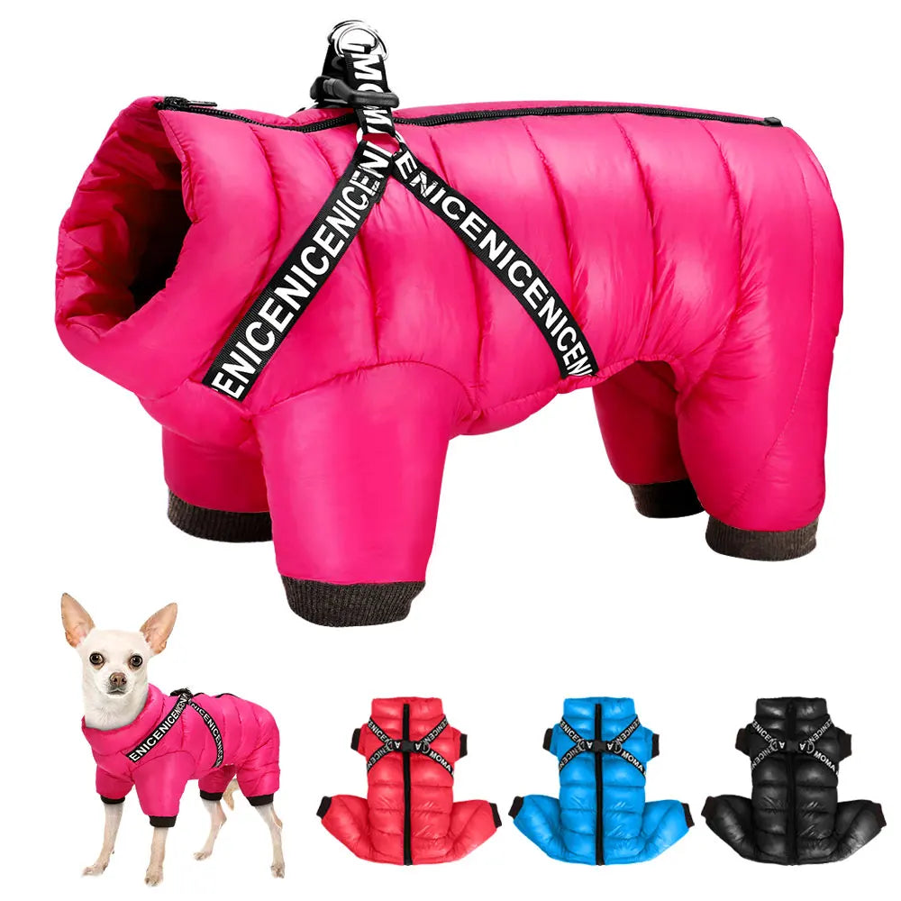 Ropa cálida de invierno para perros con arnés, abrigo grueso de algodón para perros, chaqueta de plumas, ropa para mascotas, atuendo para perros pequeños y medianos, Chihuahua 