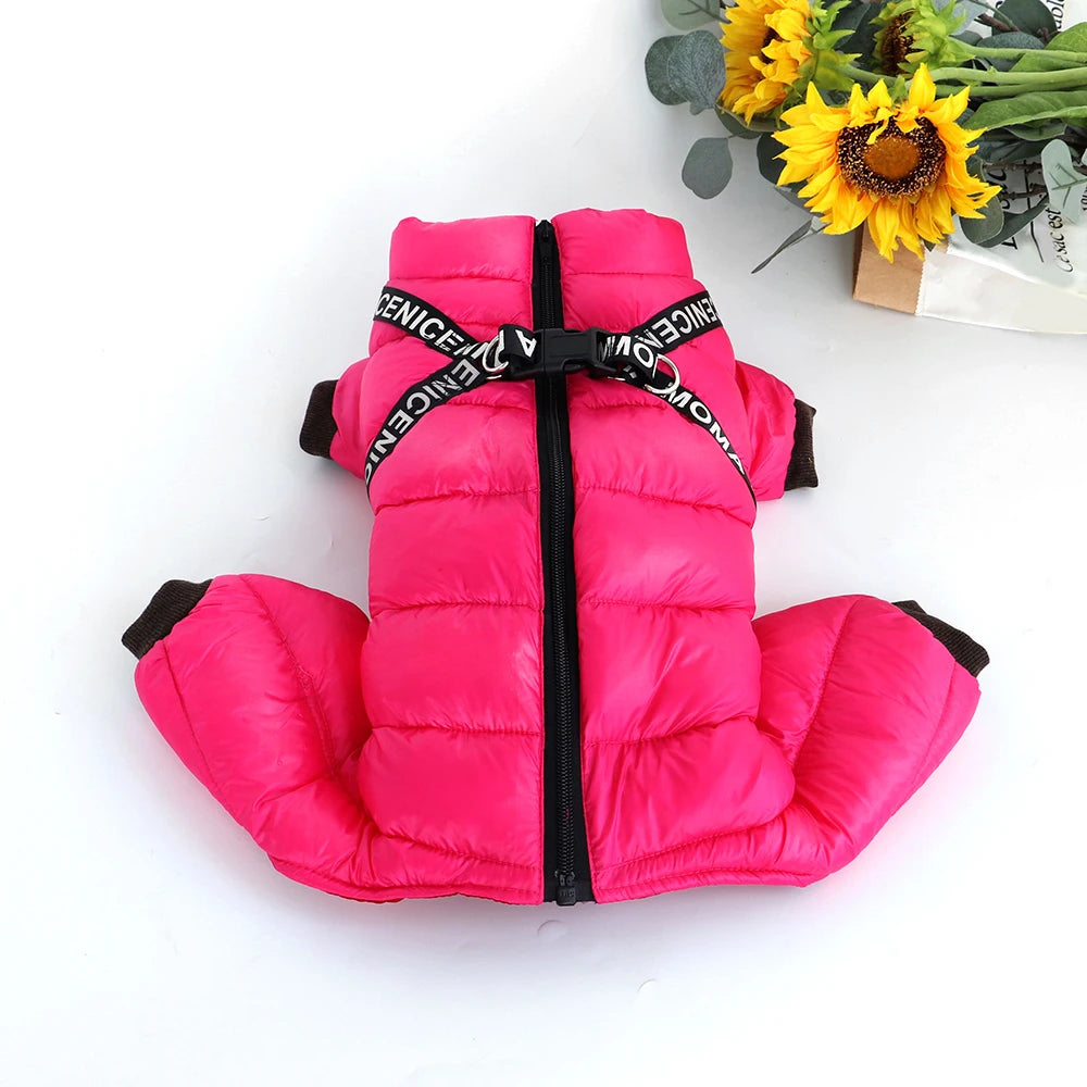 Ropa cálida de invierno para perros con arnés, abrigo grueso de algodón para perros, chaqueta de plumas, ropa para mascotas, atuendo para perros pequeños y medianos, Chihuahua 