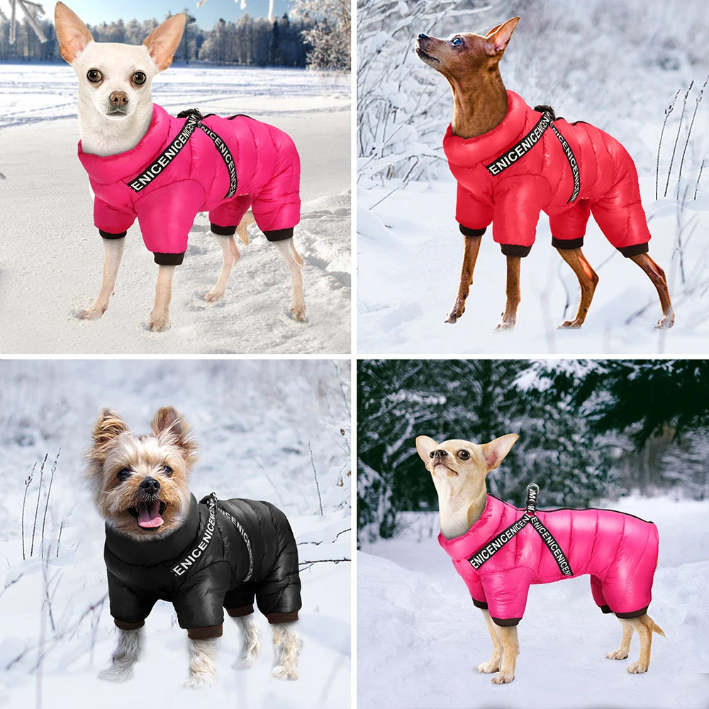 Ropa cálida de invierno para perros con arnés, abrigo grueso de algodón para perros, chaqueta de plumas, ropa para mascotas, atuendo para perros pequeños y medianos, Chihuahua 