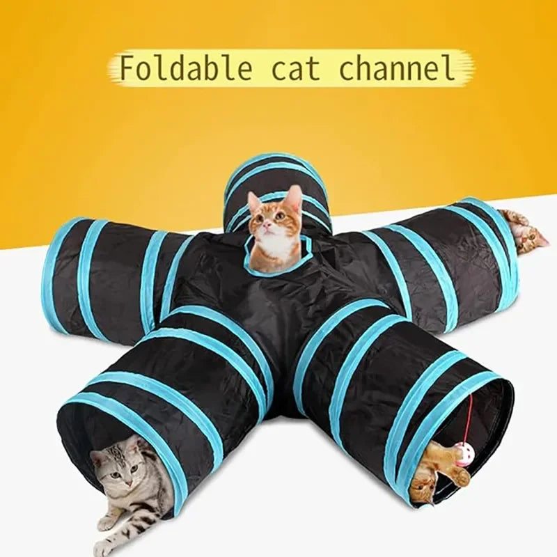 Túnel de juego para gatos resistente al desgaste, túneles plegables para animales domésticos con juguete arrugado para gatos, conejillos de indias, conejos, suministro divertido para gatos 