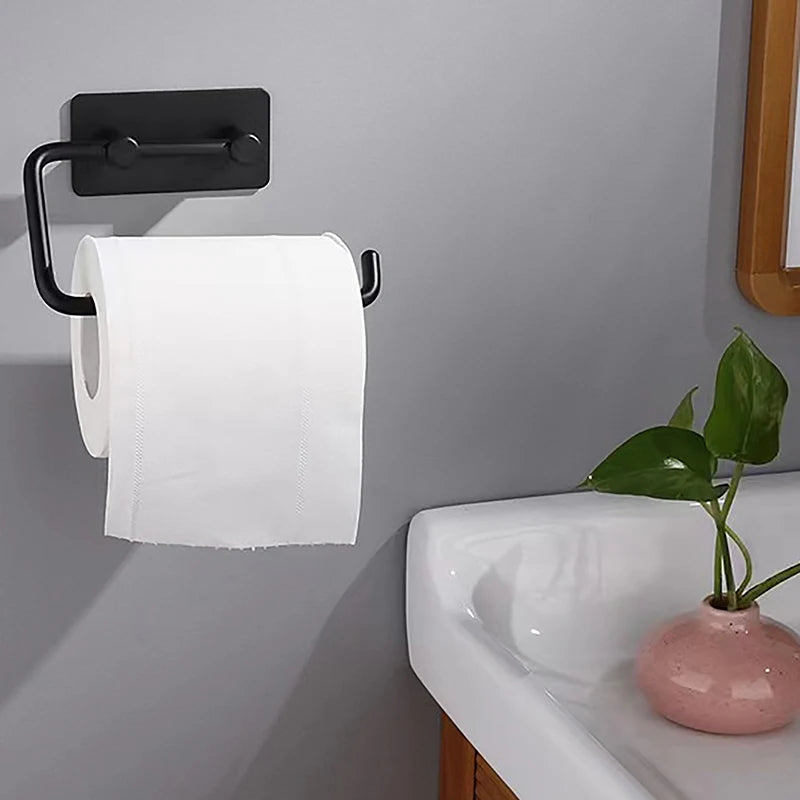 Soporte para pañuelos de plástico blanco, gancho para baño, inodoro, sin perforaciones, portarrollos de papel higiénico, soporte para pañuelos montado en la pared, Essentia para el hogar 