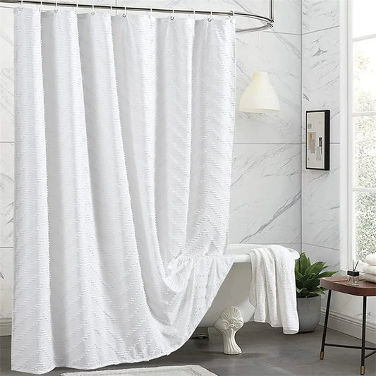 Cortina de ducha blanca, cortina de ducha de tela tejida, cortinas de ducha modernas de granja para decoración de baño, impermeables 