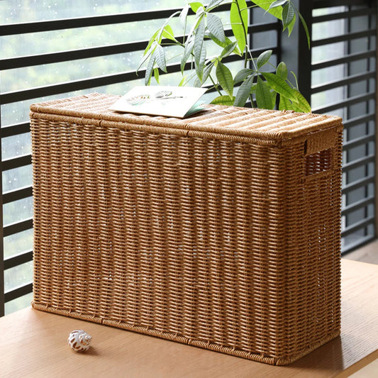 Wicker Storage Baskets Lids Rectangular Woven Shelf Baskets Rattan Storage Bins Laundry Hamper Magazine Basket Narrow