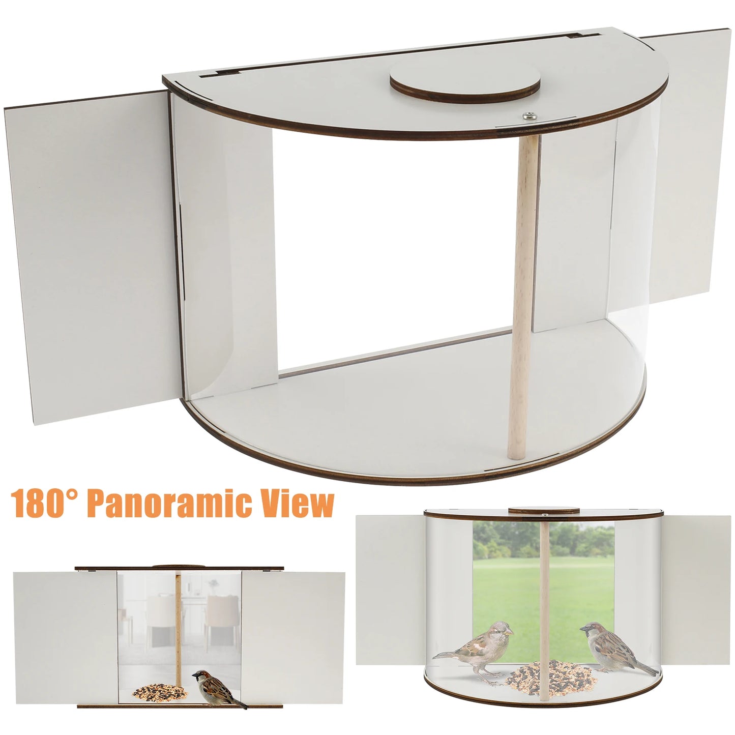 Comederos para pájaros para ventana, contenedor de comida transparente para ardilla, impermeable, 180 °, panorámica, visible, ventana para casa, balcón, decoración de jardín 