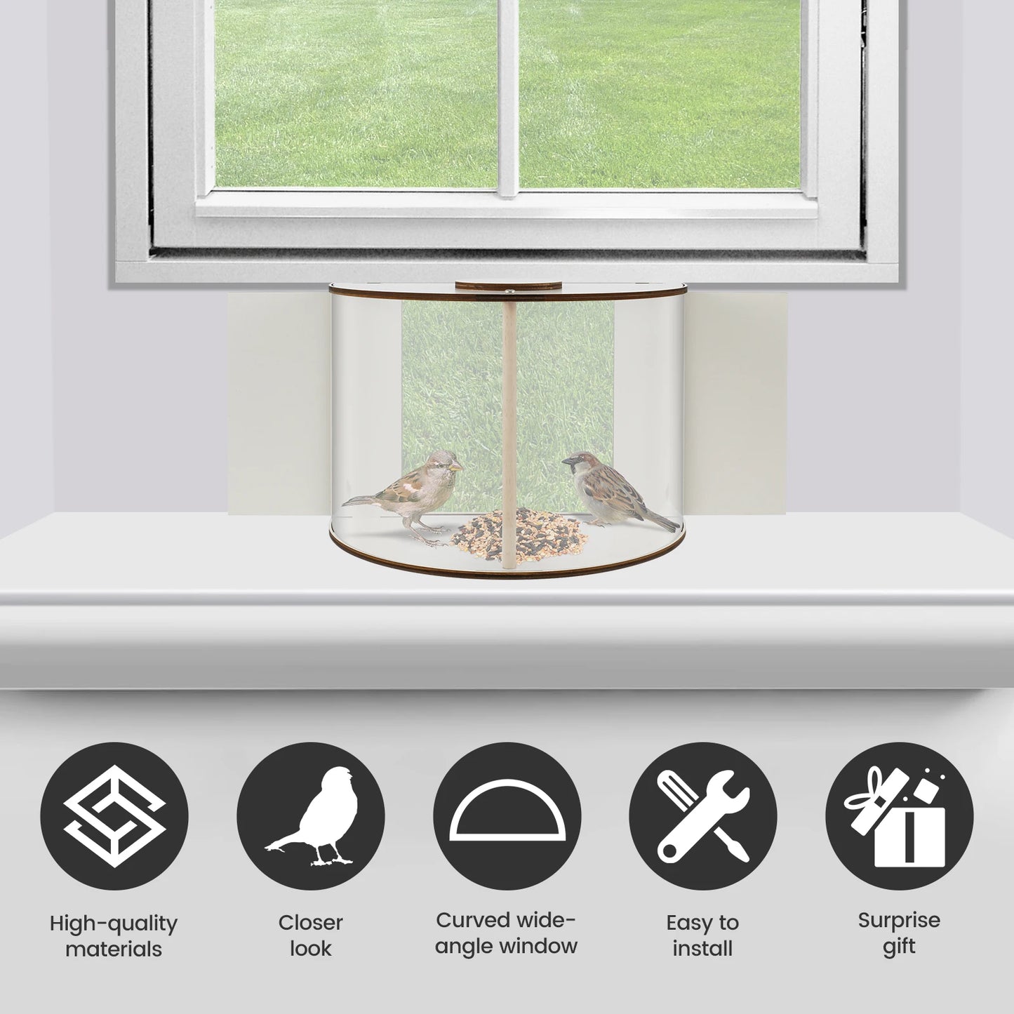 Comederos para pájaros para ventana, contenedor de comida transparente para ardilla, impermeable, 180 °, panorámica, visible, ventana para casa, balcón, decoración de jardín 