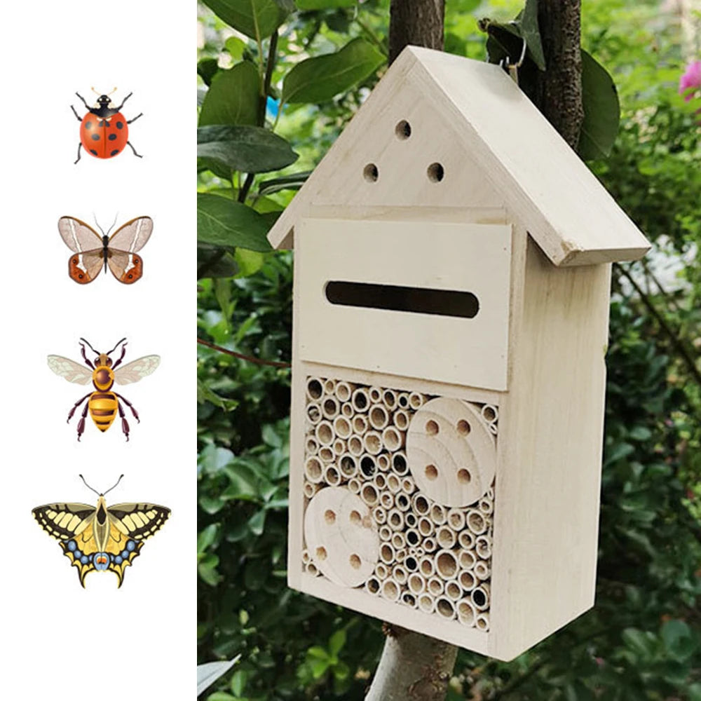 Wooden Insect Bee House Butterfly House Insect Hostel Garden Outdoor Hanging hive house Natural Wood Bug Shelter Nest Box