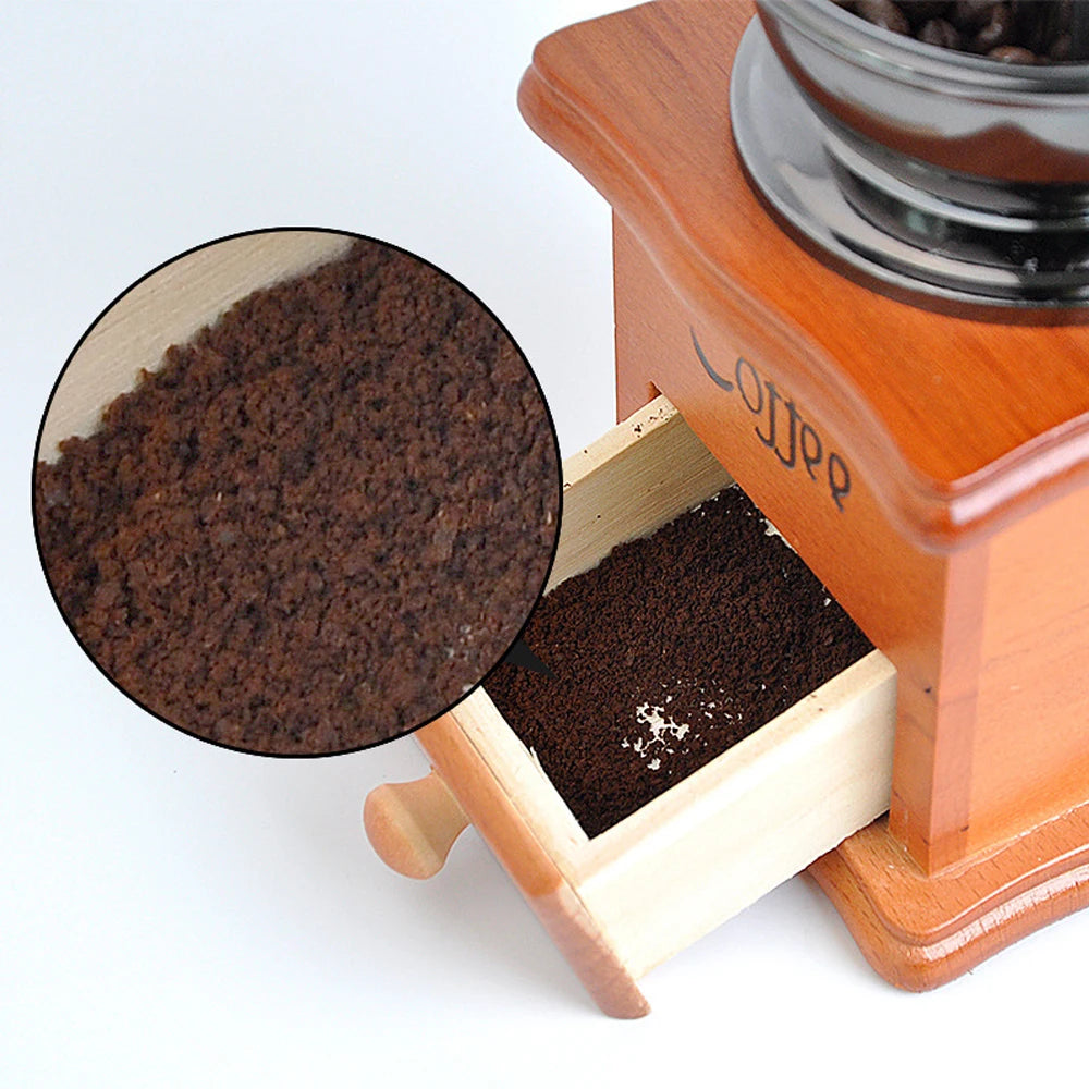 Wooden Manual Coffee Bean Grinder Retro Style With Ceramic Millston Spice Burr Mill Coffee Utensils Stainless Steel Handle