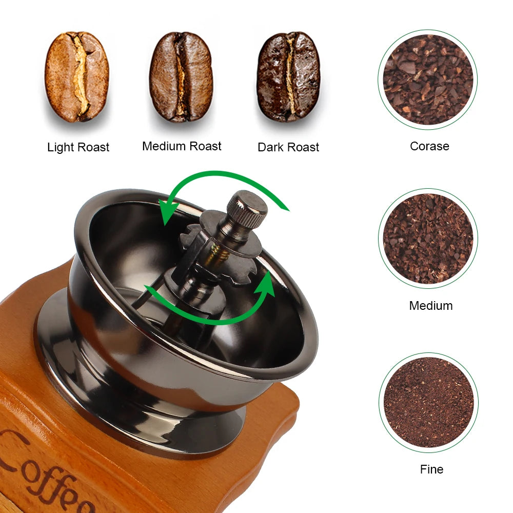 Wooden Manual Coffee Bean Grinder Retro Style With Ceramic Millston Spice Burr Mill Coffee Utensils Stainless Steel Handle