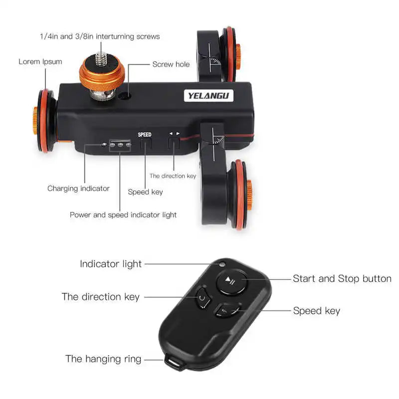 YELANGU 摄像机视频轨道小车电动滑轨小车适用于佳能尼康单反相机/智能手机 L4X 滑轨小车