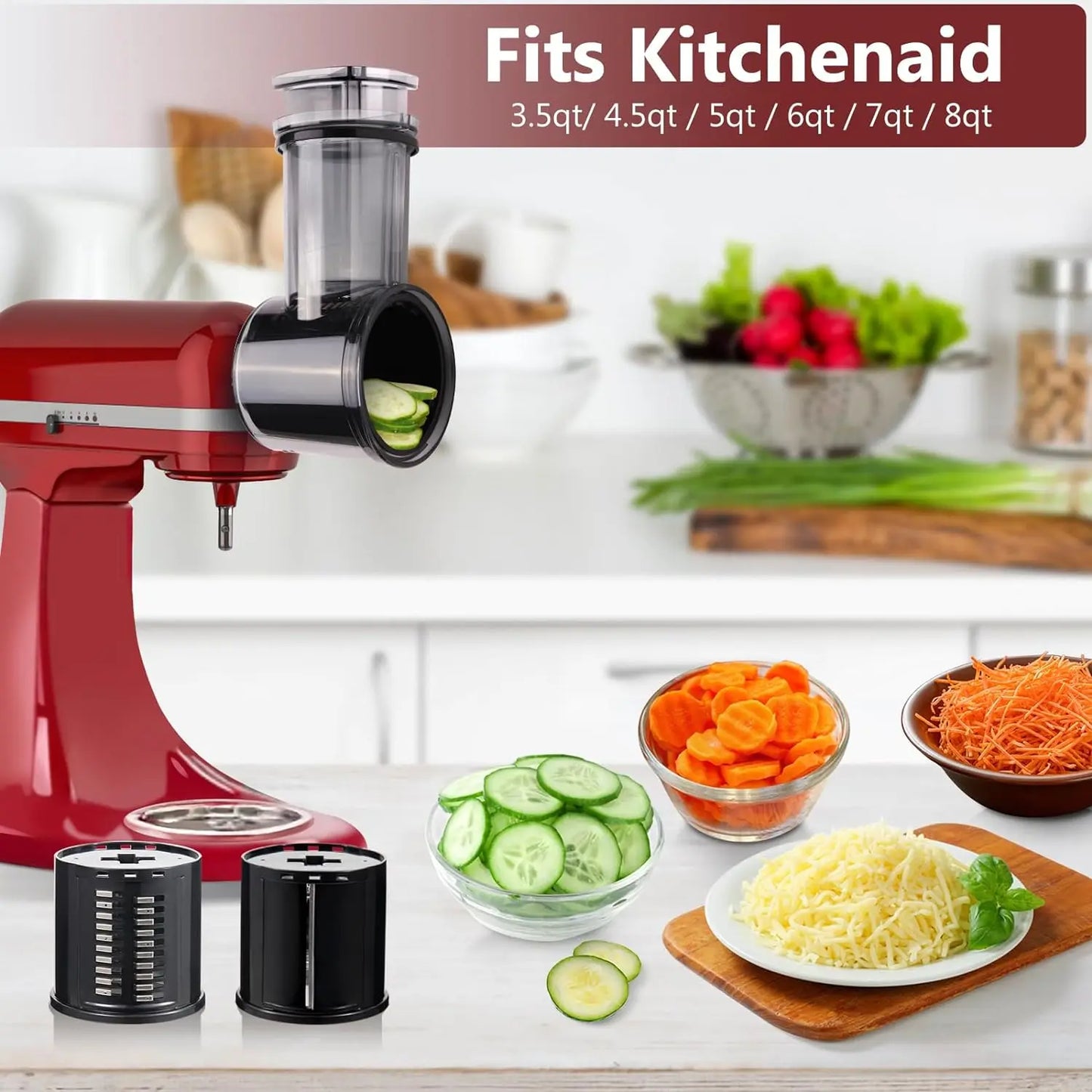 大尺寸新品，适用于 KitchenAid 3.5qt 至 8qt 立式搅拌机奶酪磨碎机附件，适用于 KitchenAid 