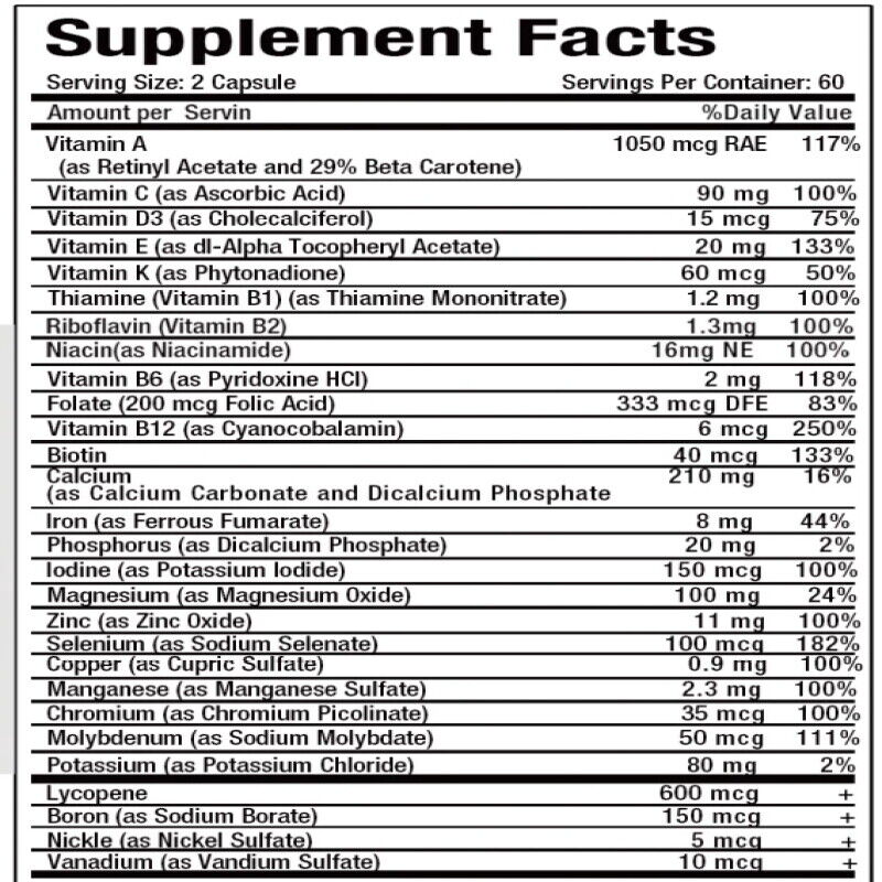 Multivitamínico completo para hombres mayores de 50 años: 30 a 120 cápsulas, apoya la salud del corazón y el cerebro 