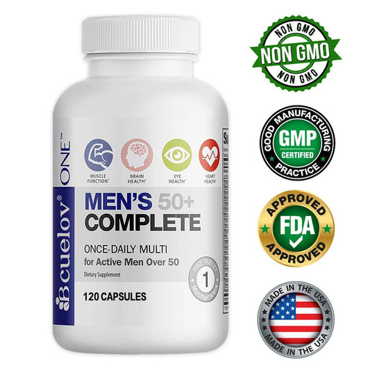 Bcuelov ONE Daily MultiVitamina MultiMineral completo para hombres 50+, 30/60/120 cápsulas