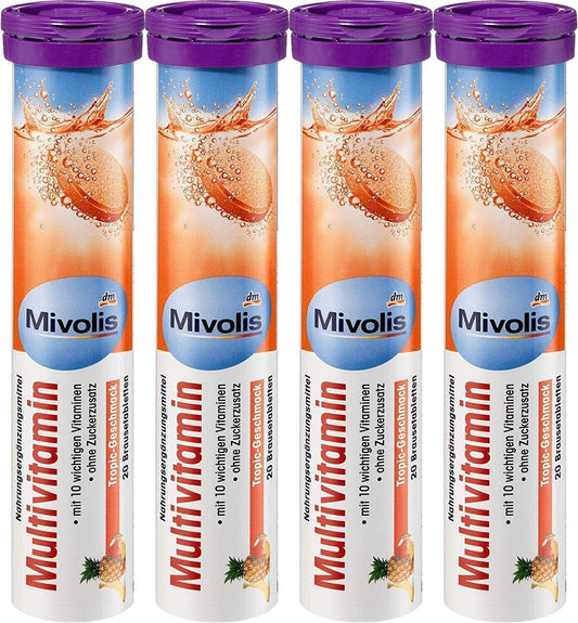 Mivolis Tabletas efervescentes multivitamínicas - Suplementos dietéticos 4 paquetes x 20 piezas