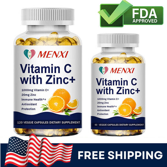 Vitamin C Capsules 1000Mg with Zinc Powerful Immune Support Antioxident 120Caps