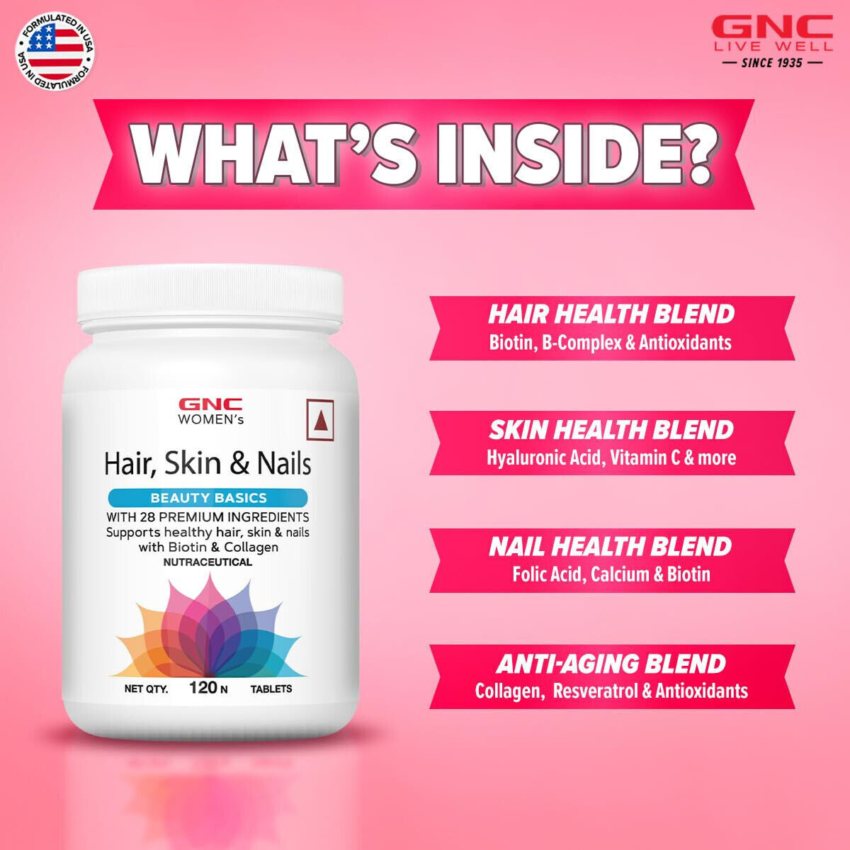 GNC Hair Skin &amp; Nails Multivitamínico Para Mujer 120 Comprimidos + Envío Gratis