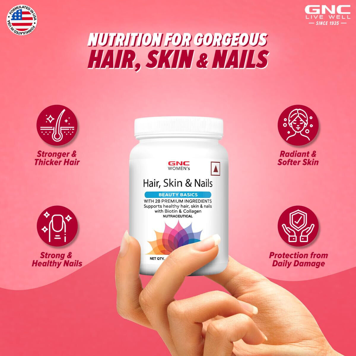 GNC Hair Skin &amp; Nails Multivitamínico Para Mujer 120 Comprimidos + Envío Gratis