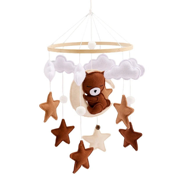 Crib Mobile Bed Bell Wooden Baby Rattles Soft Felt Cartoon Animal Bed Bell Newborn Music Box Hanging Toy Crib Bracket Baby Gifts