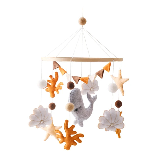 Crib Mobile Bed Bell Wooden Baby Rattles Soft Felt Cartoon Animal Bed Bell Newborn Music Box Hanging Toy Crib Bracket Baby Gifts