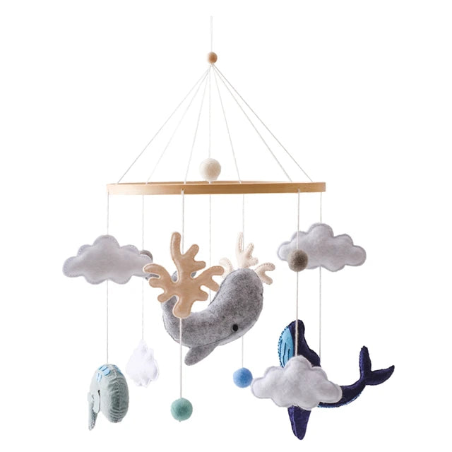 Crib Mobile Bed Bell Wooden Baby Rattles Soft Felt Cartoon Animal Bed Bell Newborn Music Box Hanging Toy Crib Bracket Baby Gifts