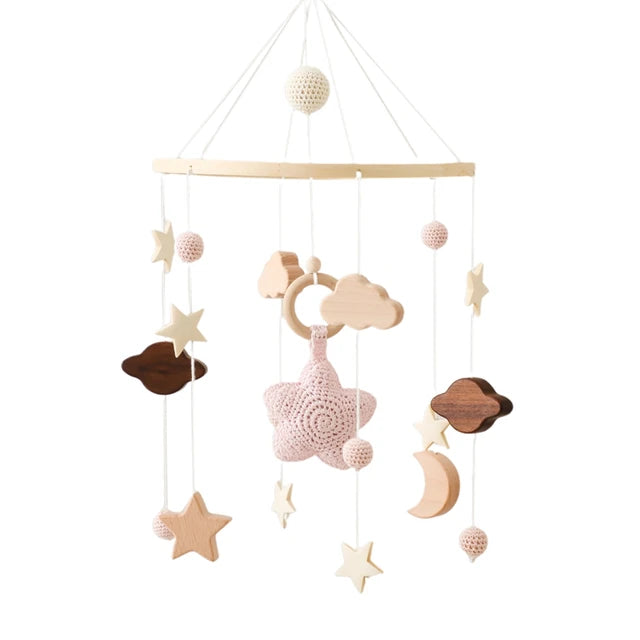 Crib Mobile Bed Bell Wooden Baby Rattles Soft Felt Cartoon Animal Bed Bell Newborn Music Box Hanging Toy Crib Bracket Baby Gifts