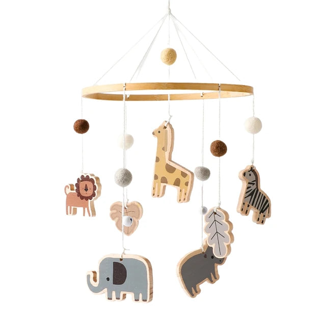 Crib Mobile Bed Bell Wooden Baby Rattles Soft Felt Cartoon Animal Bed Bell Newborn Music Box Hanging Toy Crib Bracket Baby Gifts