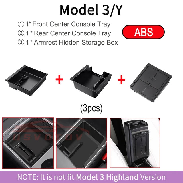 Bandejas de consola central para Tesla Model 3 Y accesorios organizadores Highland, caja de almacenamiento debajo del asiento, reposabrazos, contenedores ocultos, portavasos