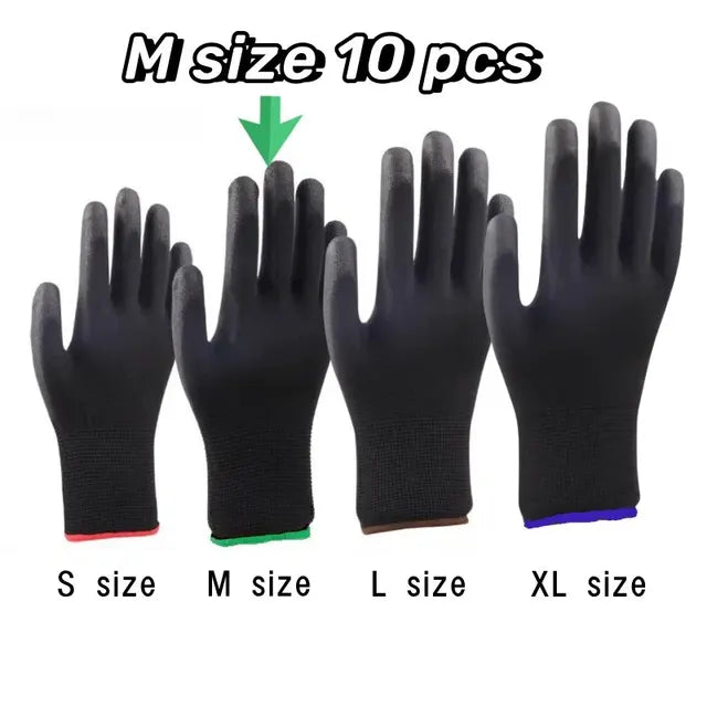 10 pares de guantes de seguridad duraderos: antideslizantes, resistentes al desgaste, protección ESD para jardinería y carpintería 