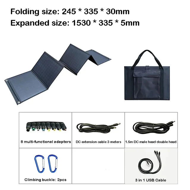 100W Solar Panel Folding Bag USB+DC Output Solar Charger Portable Foldable Solar Charging Device Outdoor Portable Power Supply