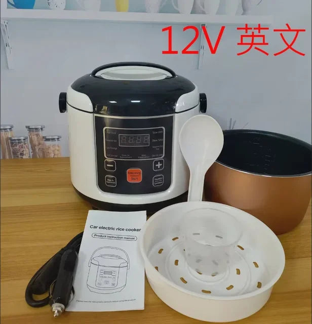 2L 电动迷你电饭煲 多功能电饭煲 便携式车载电饭煲 12V 24V 烹饪机 适用于汽车和卡车 英文菜单