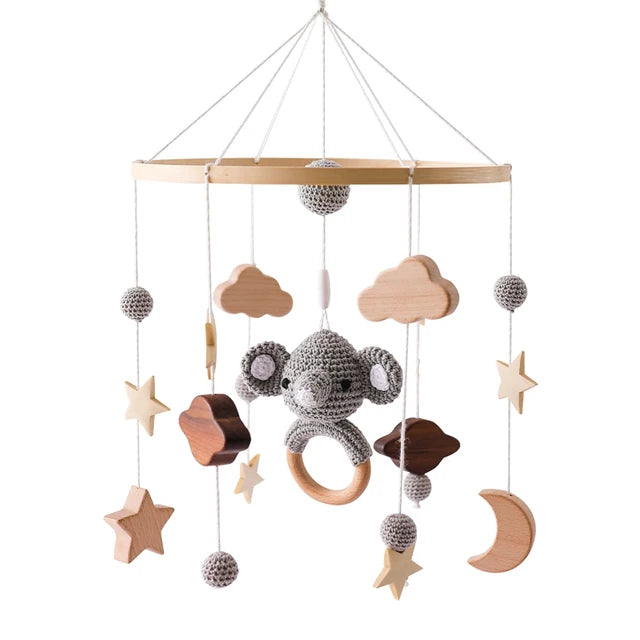 Crib Mobile Bed Bell Wooden Baby Rattles Soft Felt Cartoon Animal Bed Bell Newborn Music Box Hanging Toy Crib Bracket Baby Gifts