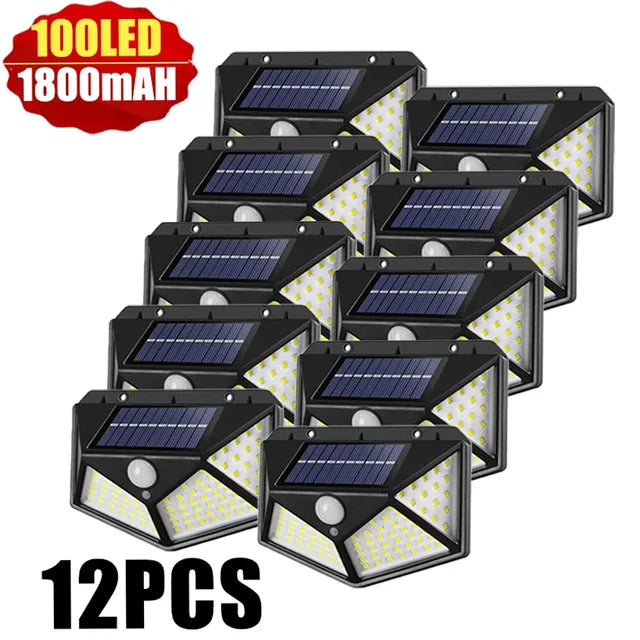 Lámpara Solar de pared LED de 1 a 12 Uds., 100, 4 lados luminosos con Sensor de movimiento, luz de pared impermeable para jardín y patio al aire libre 