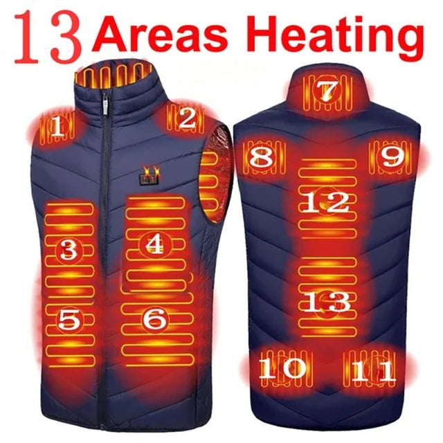 Chaleco calefactable de 17/13/9 áreas para hombre y mujer, chaleco calefactor eléctrico, chaqueta calefactable por Usb, chaleco calefactable, chaqueta calefactora para invierno 