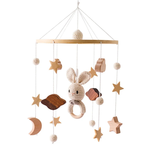 Crib Mobile Bed Bell Wooden Baby Rattles Soft Felt Cartoon Animal Bed Bell Newborn Music Box Hanging Toy Crib Bracket Baby Gifts