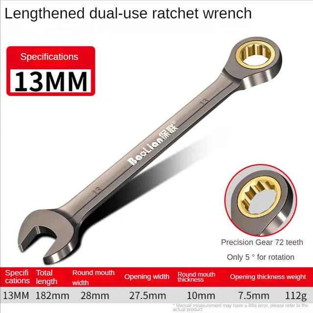 Llave de trinquete reforzada de 10mm, herramientas de reparación de automóviles, gran apertura, doble uso, herramientas manuales de alta calidad 