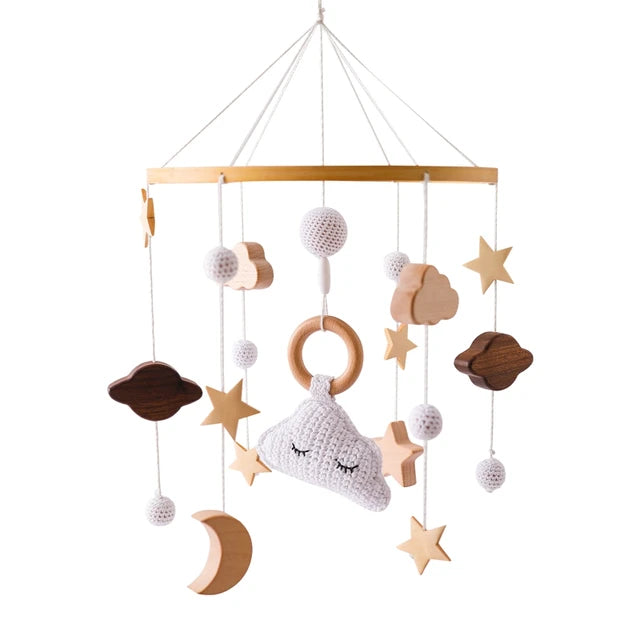 Crib Mobile Bed Bell Wooden Baby Rattles Soft Felt Cartoon Animal Bed Bell Newborn Music Box Hanging Toy Crib Bracket Baby Gifts