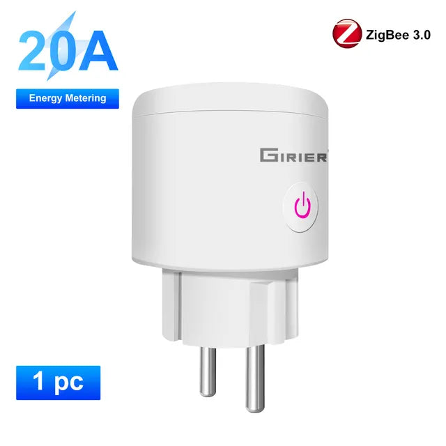 GIRIER Tuya ZigBee enchufe inteligente 20A toma de corriente para hogar inteligente UE 4200W con función de Monitor de potencia compatible con Alexa Alice Hey Google