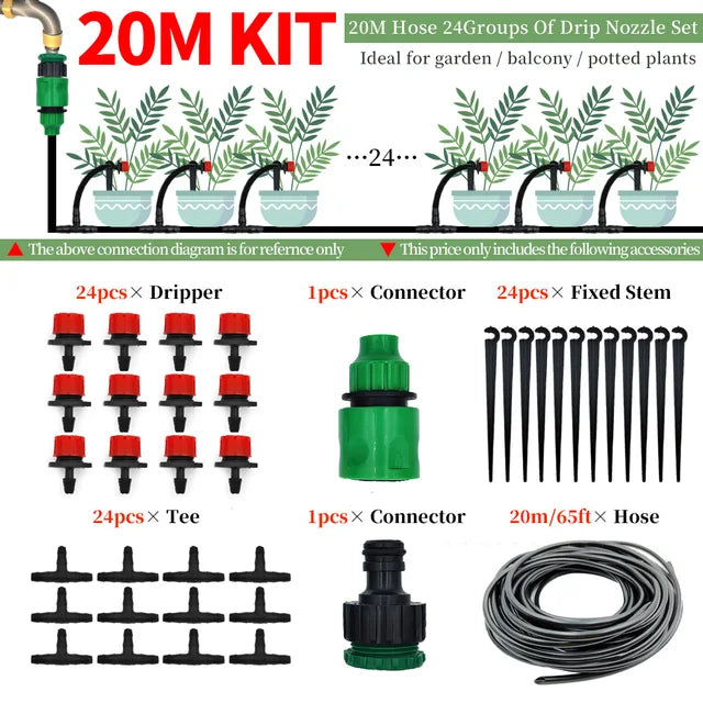 Greenhouse 15M-30M DIY Drip Irrigation System Automatic Watering Garden Hose Micro Drip Watering Kits with Adjustable Drippers