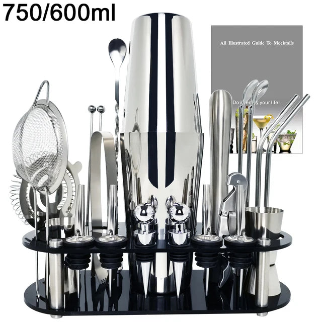 13-22Pcs 750ml 600ml Boston Cocktail Shaker Bar Tools Wine Mixer Set Bartender Cocktail Shaker Tool Kit with Holder