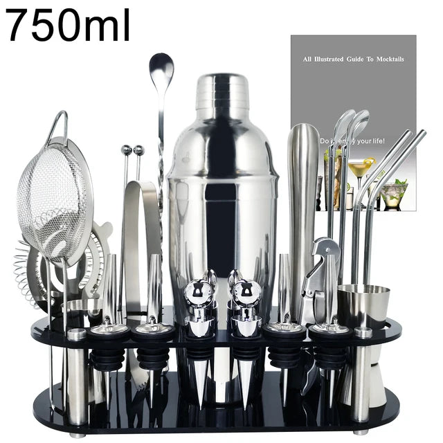 13-22Pcs 750ml 600ml Boston Cocktail Shaker Bar Tools Wine Mixer Set Bartender Cocktail Shaker Tool Kit with Holder