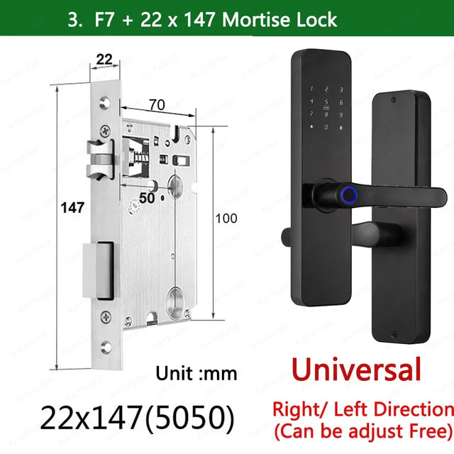 RAYKUBE F7 TT Lock 智能指纹锁电动门锁，带更长更大的手柄面板镜面设计 APP 远程控制