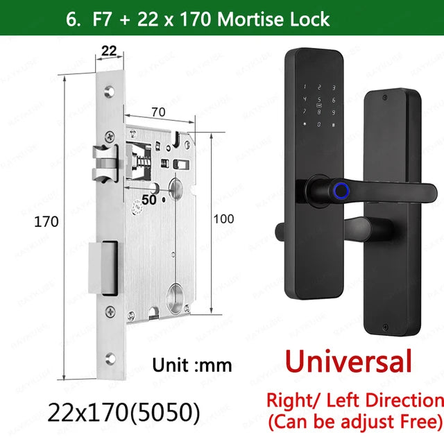 RAYKUBE F7 TT Lock 智能指纹锁电动门锁，带更长更大的手柄面板镜面设计 APP 远程控制