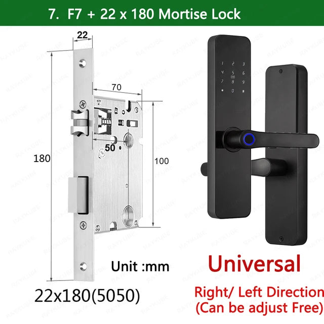 RAYKUBE F7 TT Lock 智能指纹锁电动门锁，带更长更大的手柄面板镜面设计 APP 远程控制