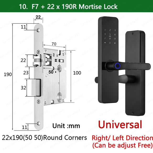 RAYKUBE F7 TT Lock 智能指纹锁电动门锁，带更长更大的手柄面板镜面设计 APP 远程控制