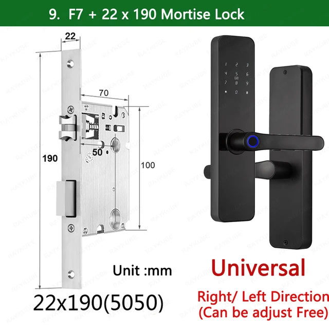 RAYKUBE F7 TT Lock 智能指纹锁电动门锁，带更长更大的手柄面板镜面设计 APP 远程控制