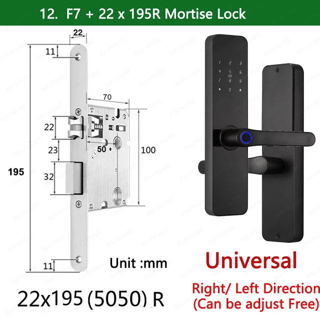 RAYKUBE F7 TT Lock 智能指纹锁电动门锁，带更长更大的手柄面板镜面设计 APP 远程控制