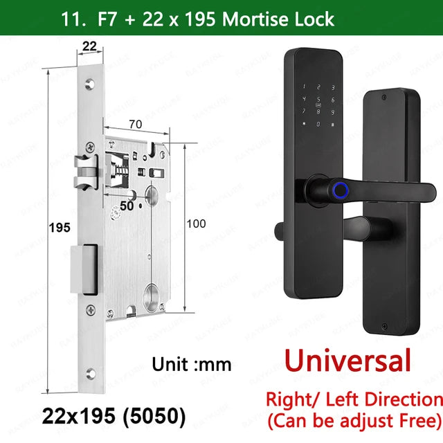 RAYKUBE F7 TT Lock 智能指纹锁电动门锁，带更长更大的手柄面板镜面设计 APP 远程控制