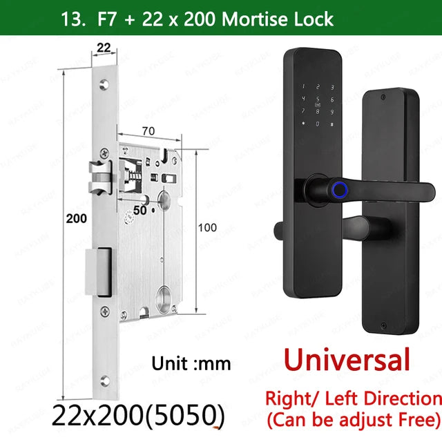 RAYKUBE F7 TT Lock 智能指纹锁电动门锁，带更长更大的手柄面板镜面设计 APP 远程控制