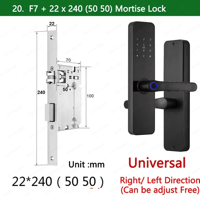 RAYKUBE F7 TT Lock 智能指纹锁电动门锁，带更长更大的手柄面板镜面设计 APP 远程控制