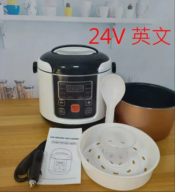 2L 电动迷你电饭煲 多功能电饭煲 便携式车载电饭煲 12V 24V 烹饪机 适用于汽车和卡车 英文菜单